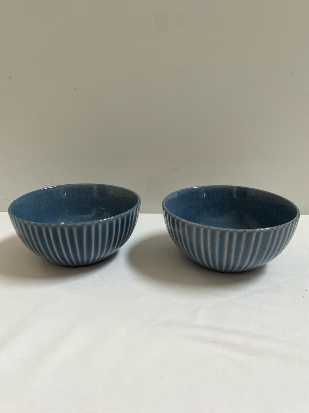 Laurie Gates AMALIE 6" BOWLS Blue Ribbed Reactive Glaze - SET of 2 Cereal Soup